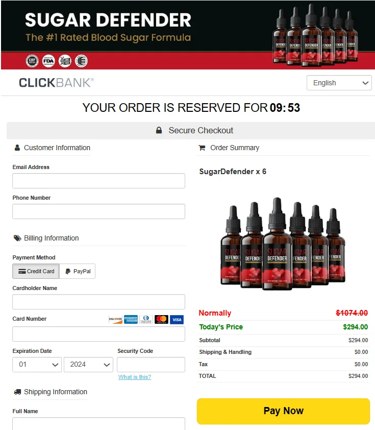 Sugar Defender  order page